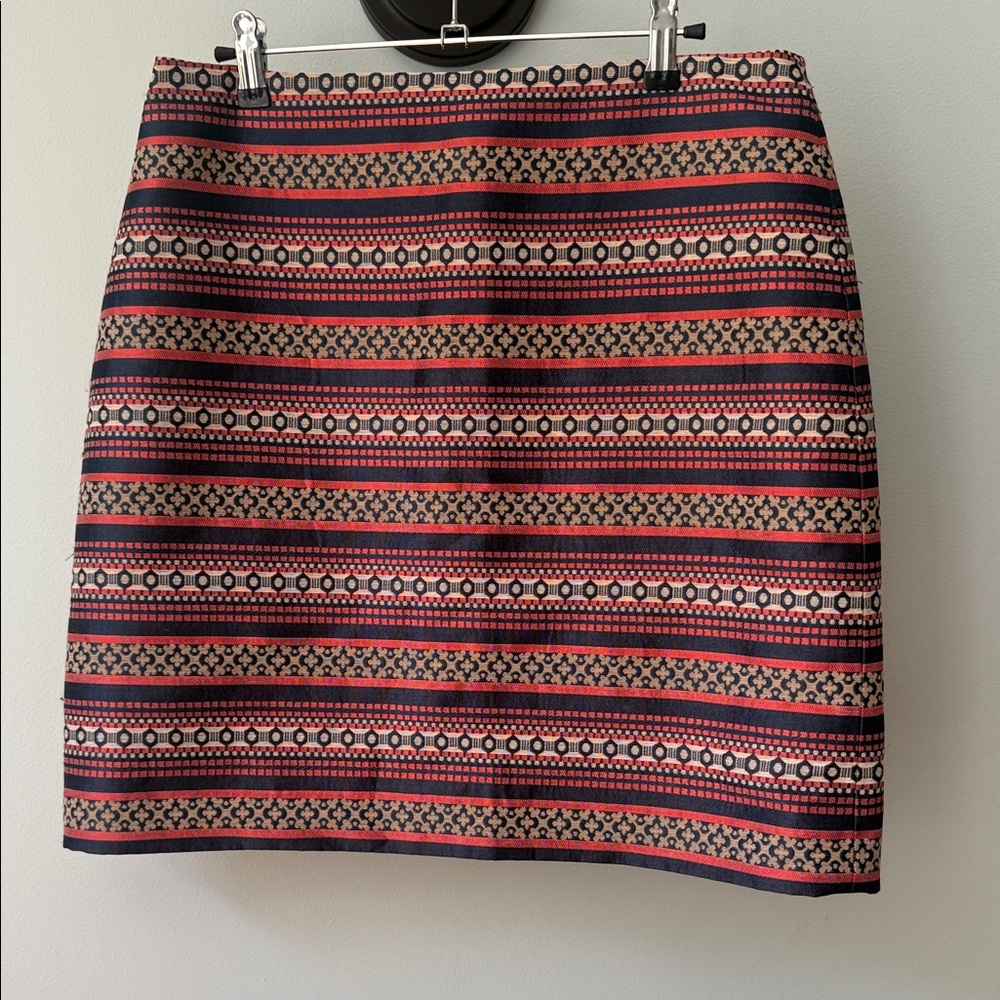LOFT Red and Black Geometric Pencil Skirt